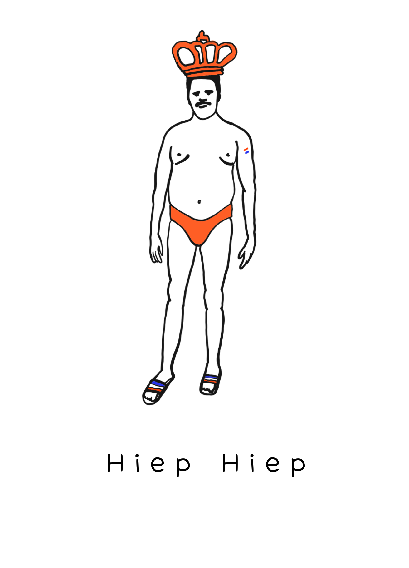 Carl met oranje kroon en NL-vlagje, Hiep Hiep