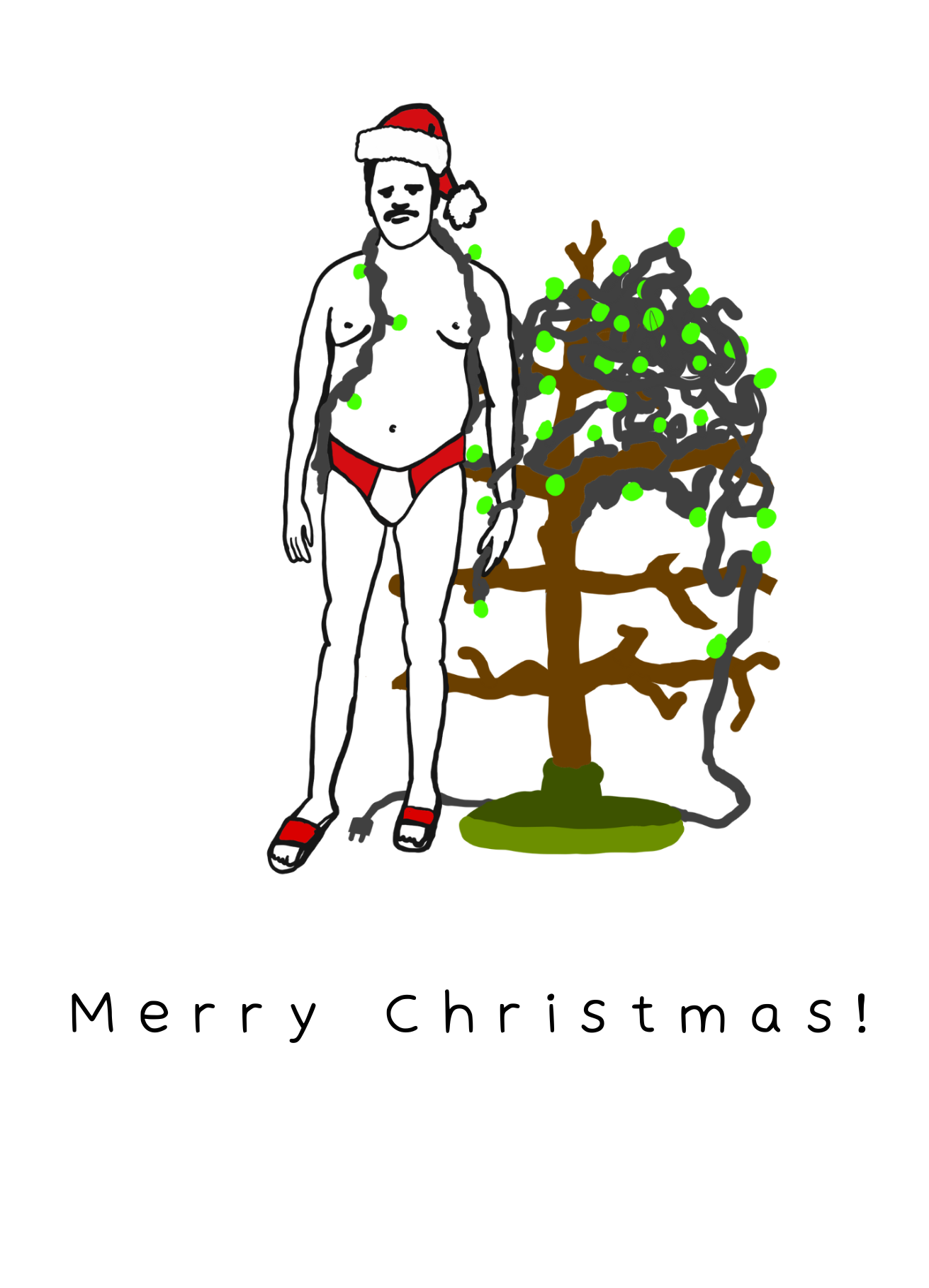 Carl met kerstmuts naast een versierde boom, Merry Christmas